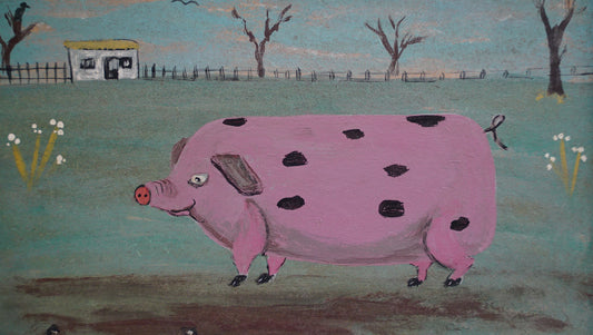 Steve Camps, Modern British Artist, Jake The Pig in Field, Oil on Canvas. Oink!