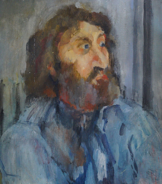 Original Impressionist Portrait Painting - Expressive Male Figure in Blue