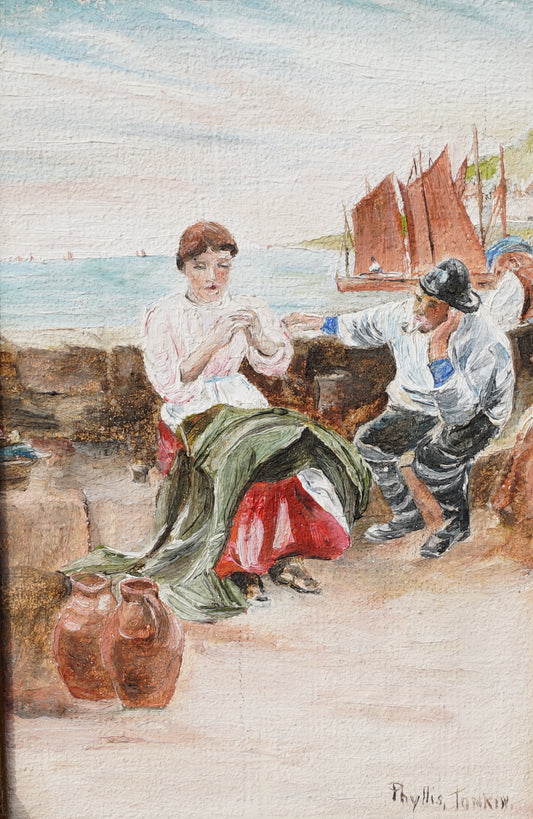 Small Vintage Oil Painting in the Style of the Newlyn School, Cornwall - Maritime Scene