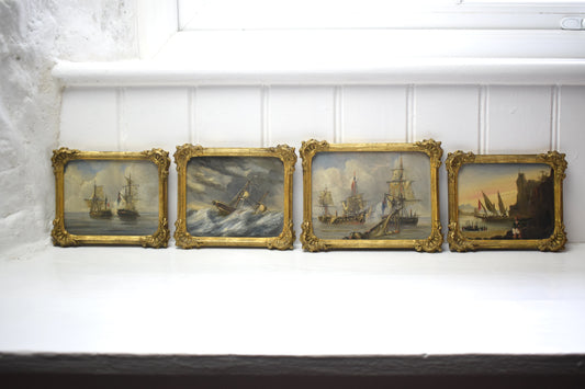 Set of Four 20th Century Nautical Scenes, Oil on Board