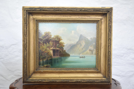 Manner of Hubert Sattler (Austria 1817 - 1904) Oil on Board Landscape Lake Scene