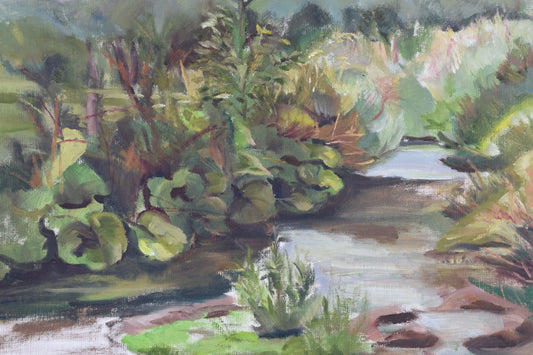 British School Mid Century Riverscape Oil on Canvas Board