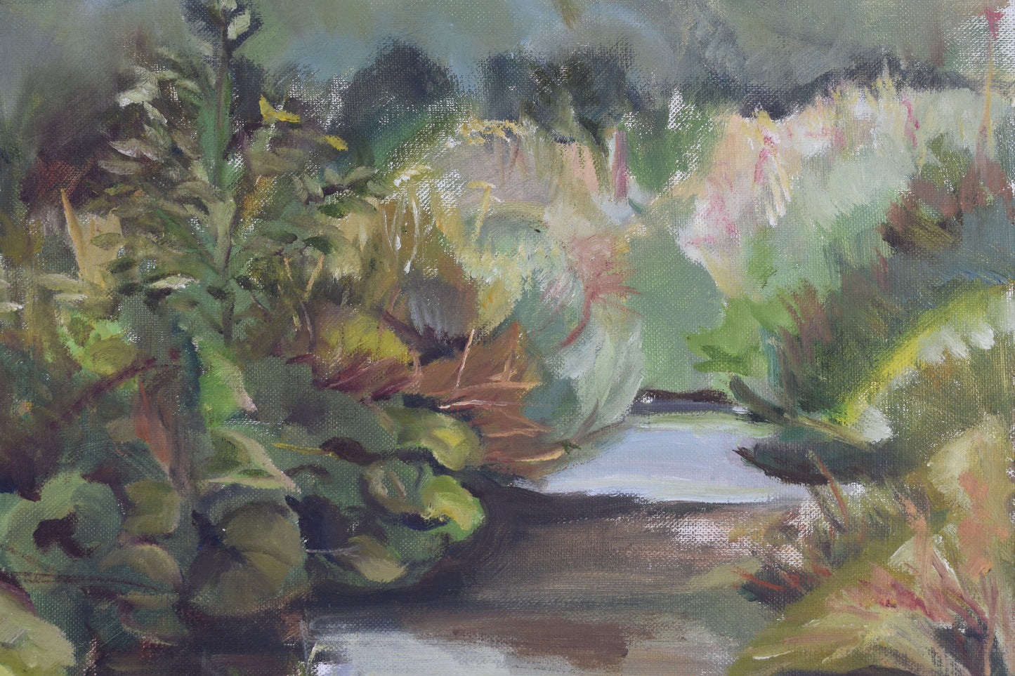 British School Mid Century Riverscape Oil on Canvas Board