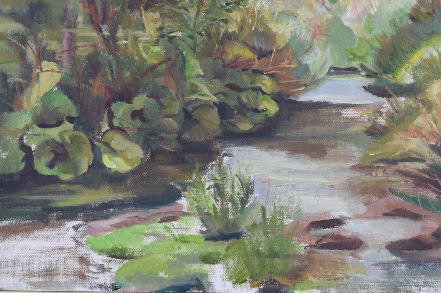 British School Mid Century Riverscape Oil on Canvas Board