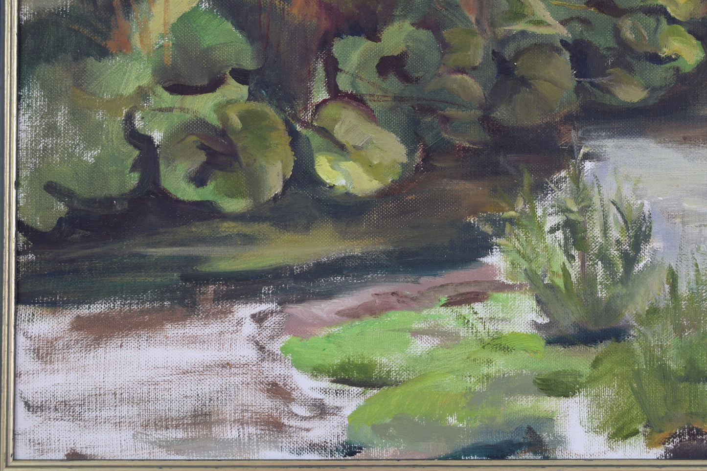 British School Mid Century Riverscape Oil on Canvas Board