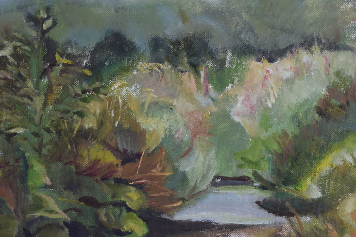 British School Mid Century Riverscape Oil on Canvas Board