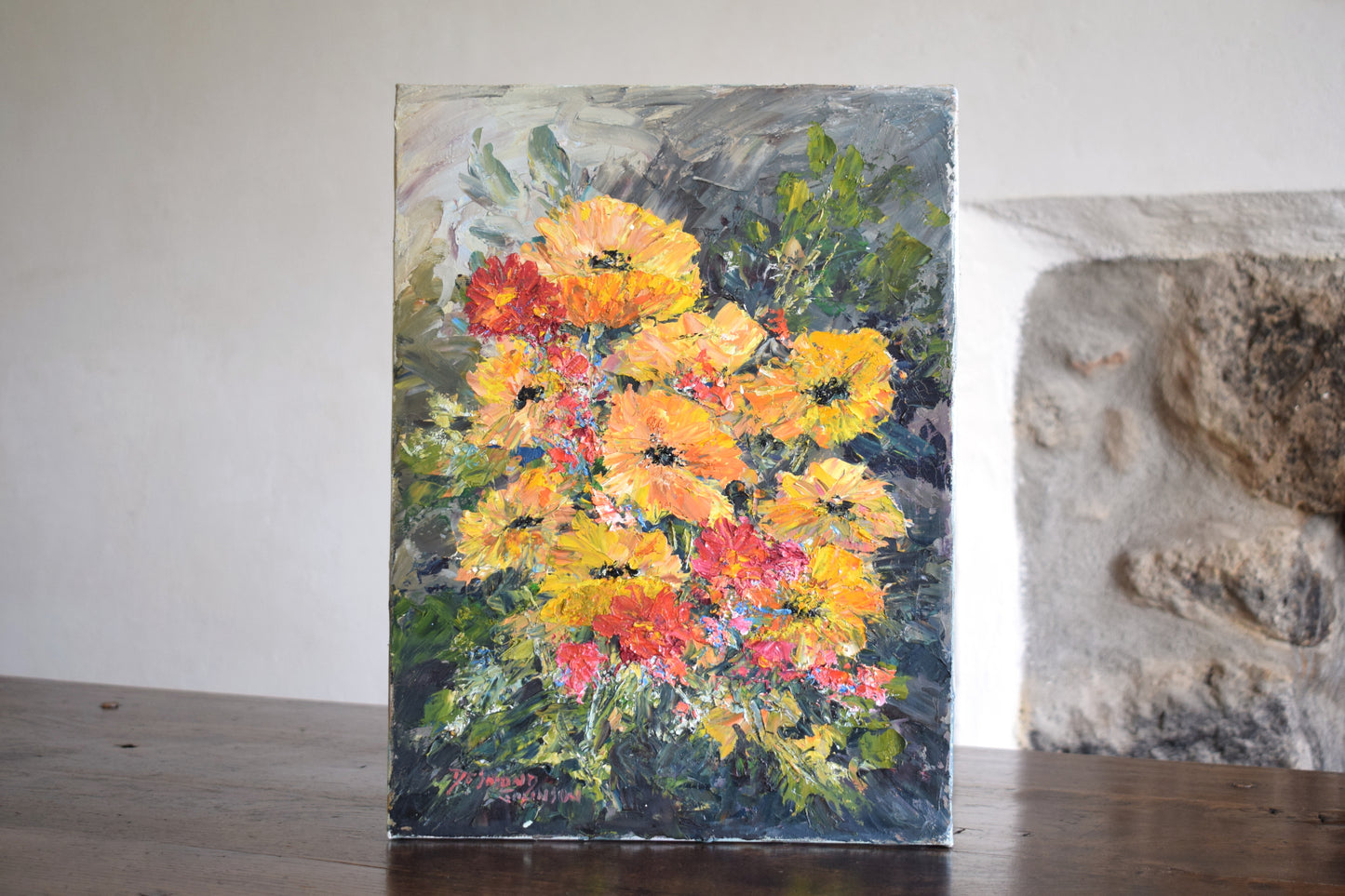 Mid 20th Century Oil on Canvas Impasto Icelandic Poppies