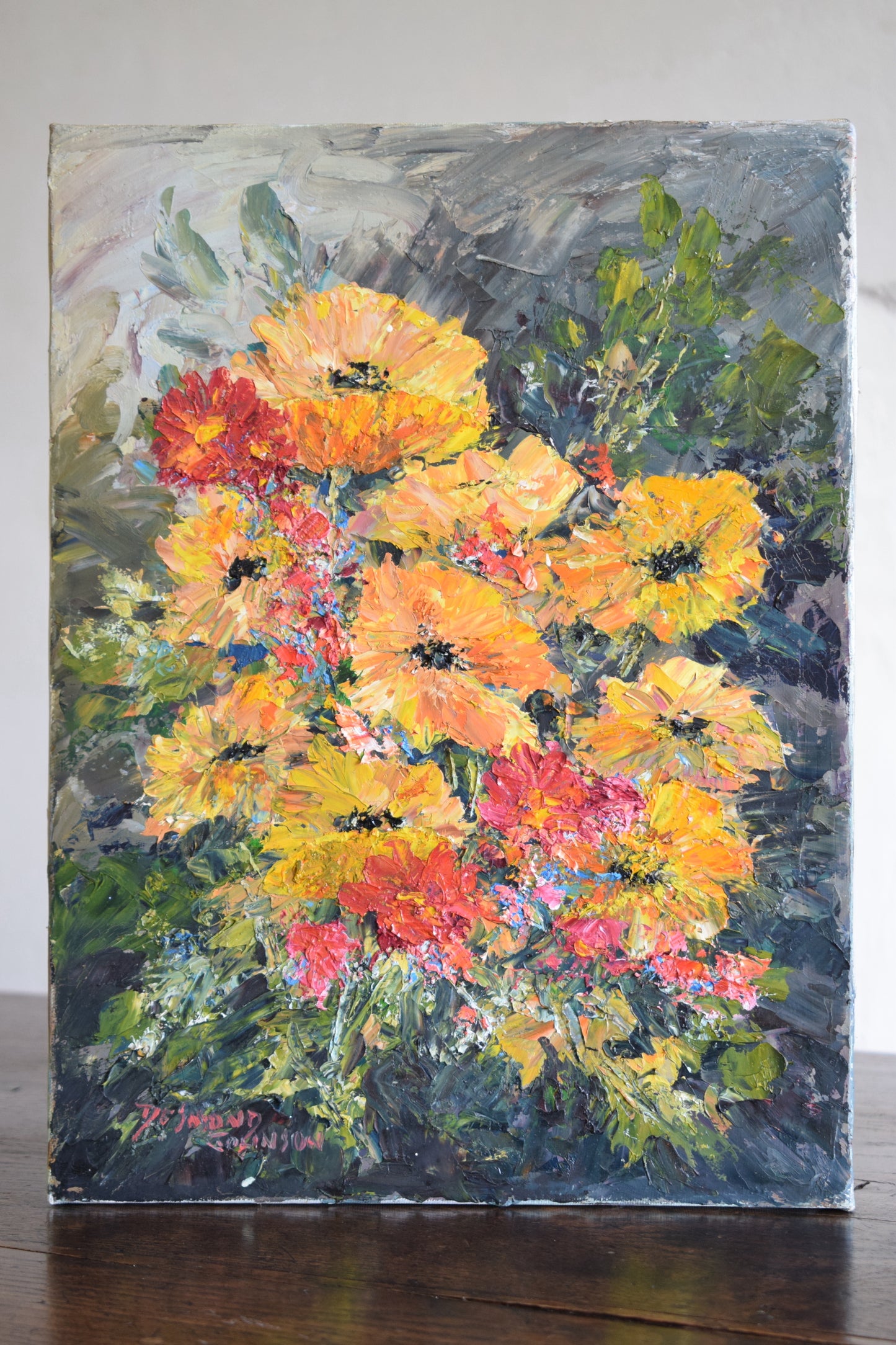 Mid 20th Century Oil on Canvas Impasto Icelandic Poppies