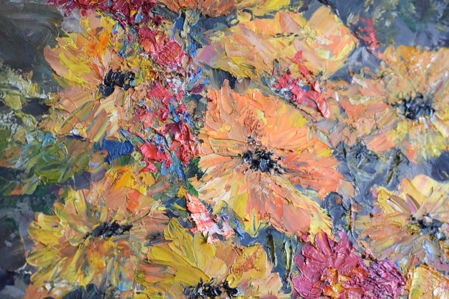 Mid 20th Century Oil on Canvas Impasto Icelandic Poppies