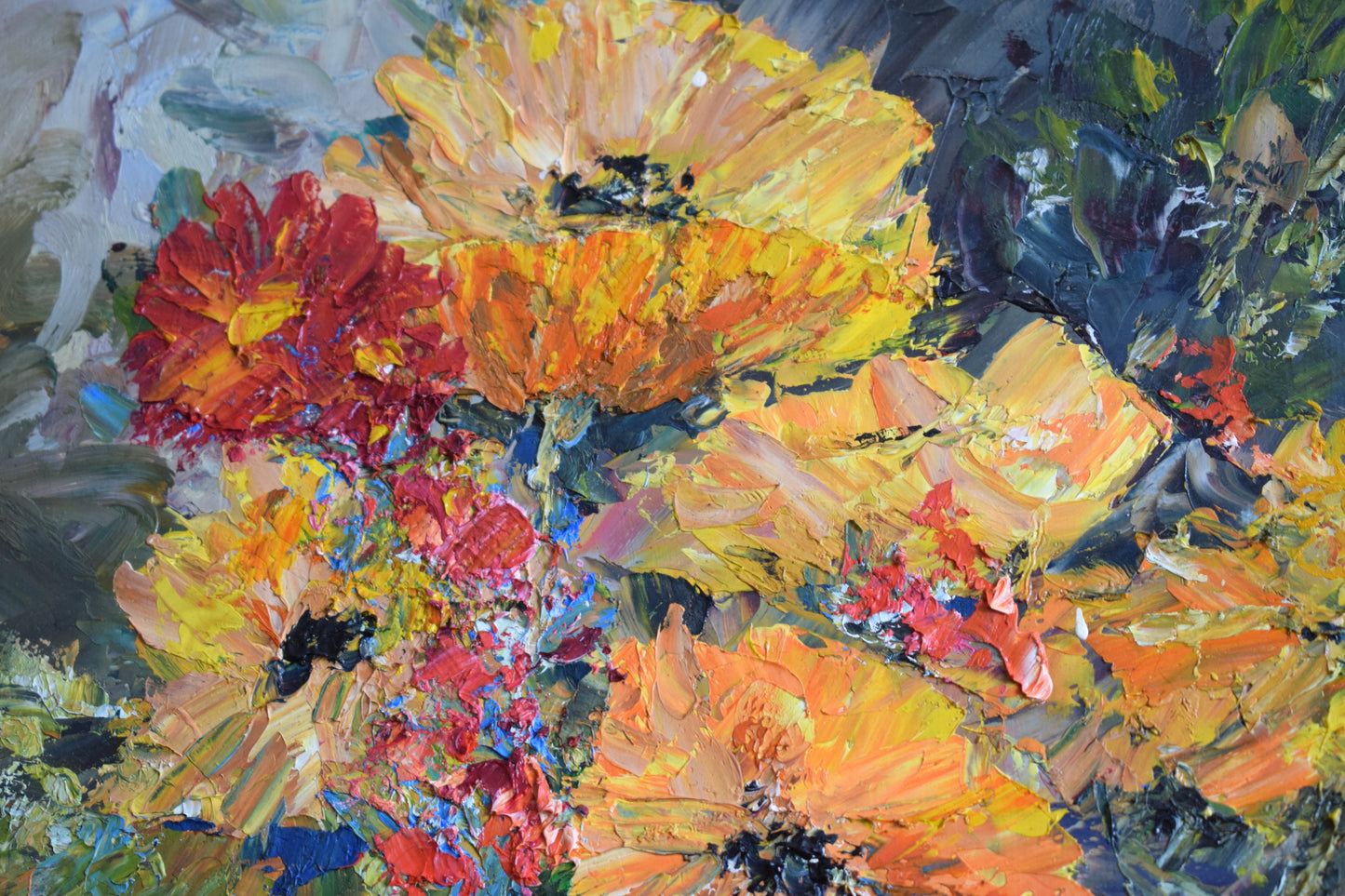 Mid 20th Century Oil on Canvas Impasto Icelandic Poppies