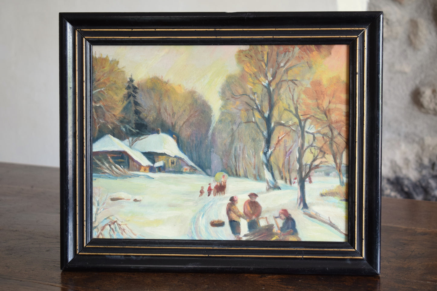 Early 20th Century Naive Austrian School, Winter Landscape Oil on Board