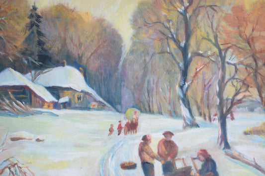 Early 20th Century Naive Austrian School, Winter Landscape Oil on Board