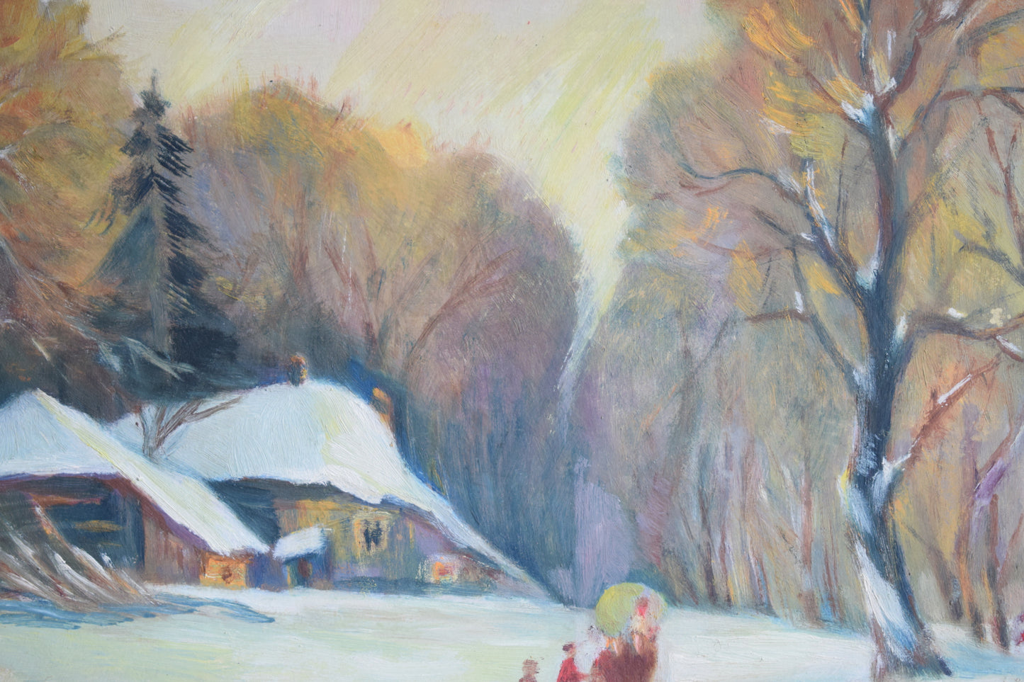 Early 20th Century Naive Austrian School, Winter Landscape Oil on Board