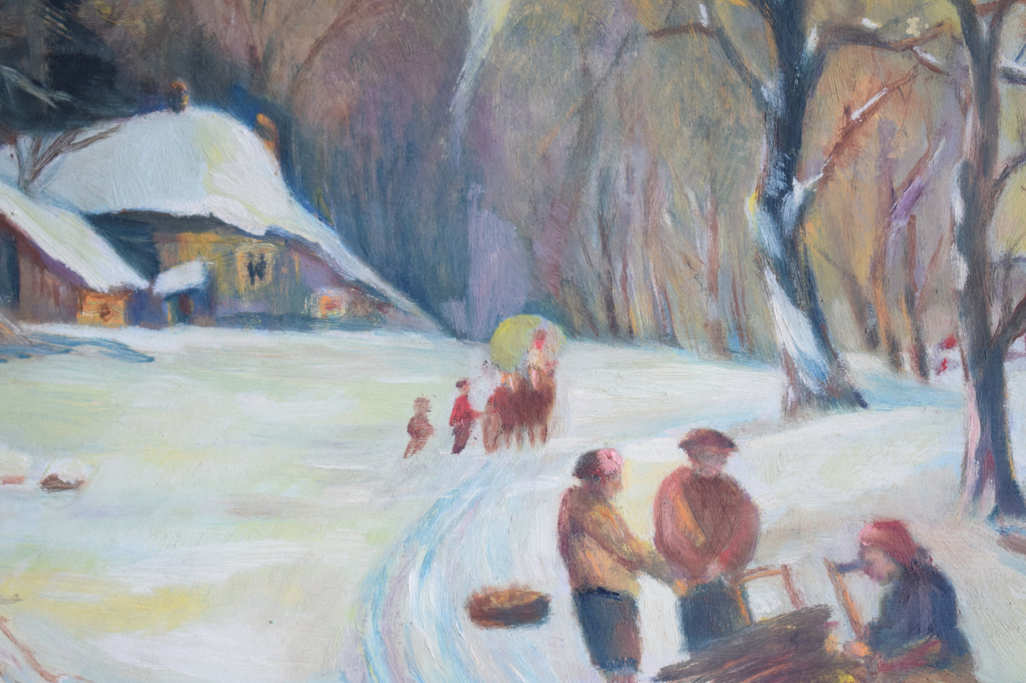 Early 20th Century Naive Austrian School, Winter Landscape Oil on Board