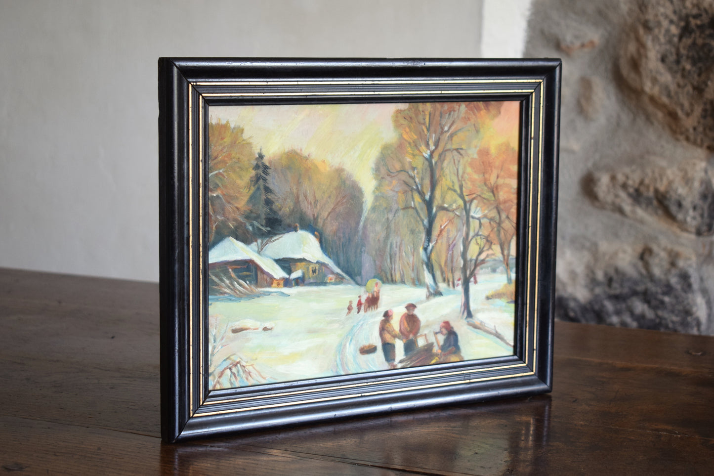 Early 20th Century Naive Austrian School, Winter Landscape Oil on Board