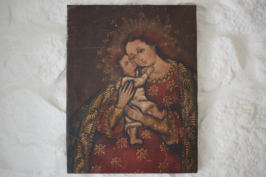 19th Century Madonna and Child Oil on Canvas