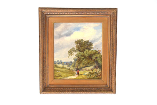 Victorian Period Landscape with Mother and Child, Oil on canvas