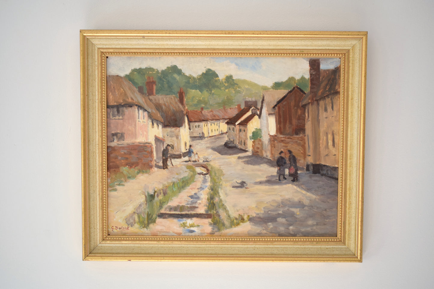 G. DALZELL Impressionist Village Street Scene, Oil on Board