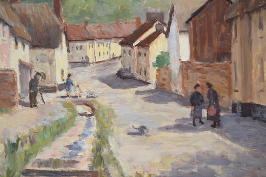 G. DALZELL Impressionist Village Street Scene, Oil on Board