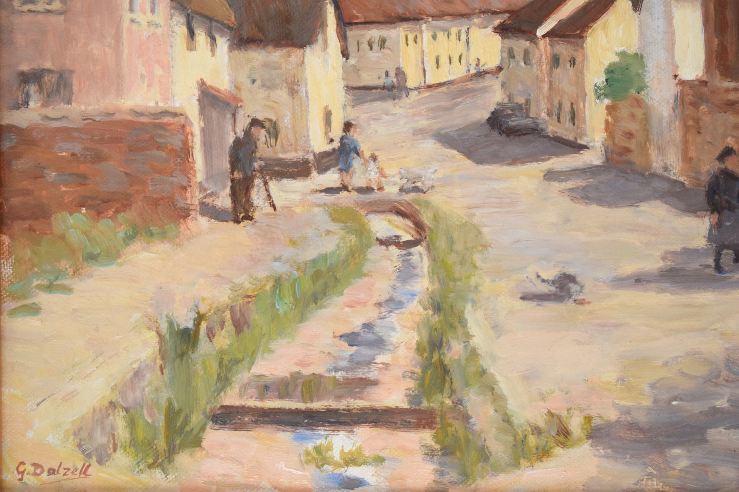 G. DALZELL Impressionist Village Street Scene, Oil on Board