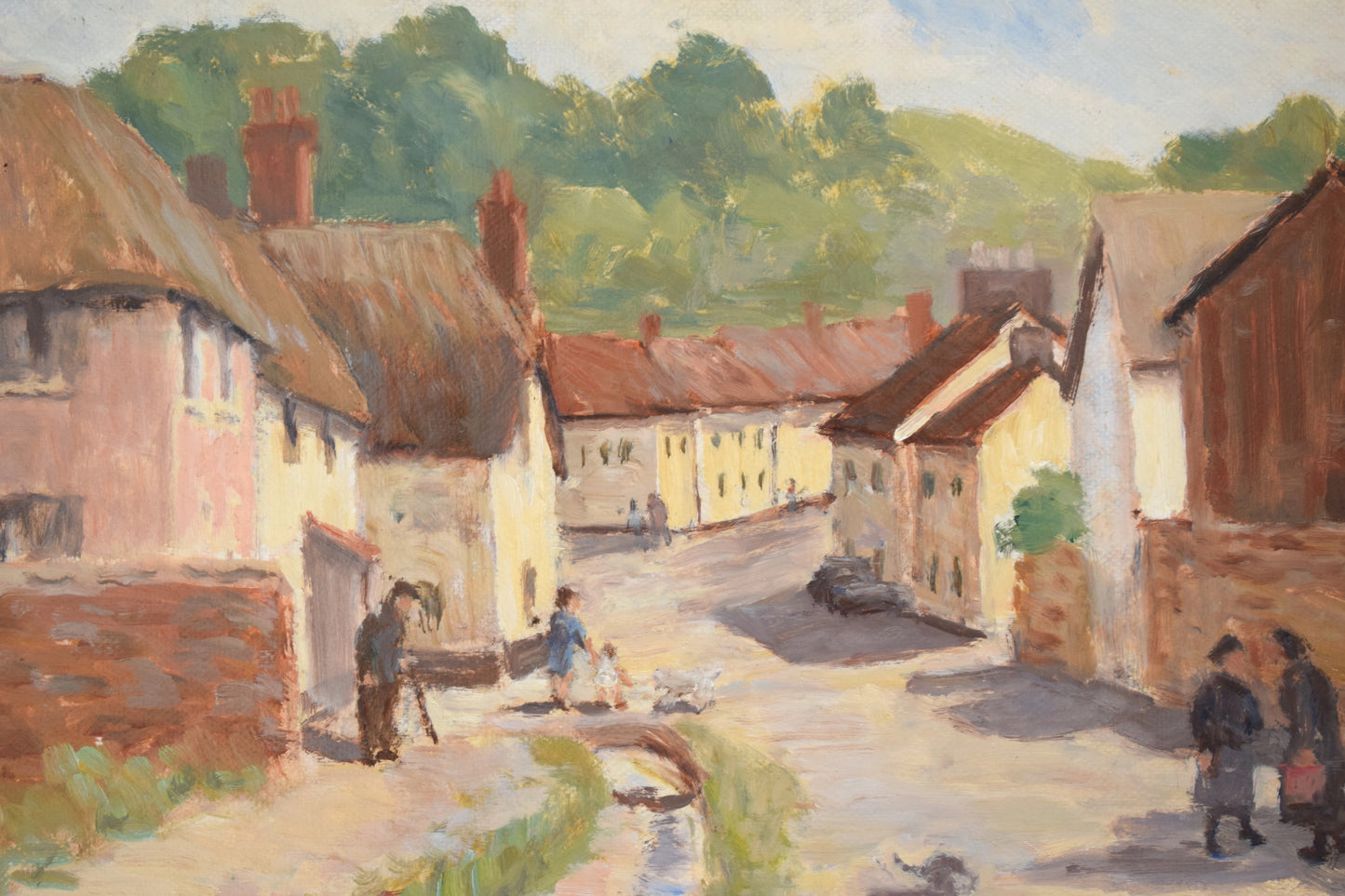 G. DALZELL Impressionist Village Street Scene, Oil on Board