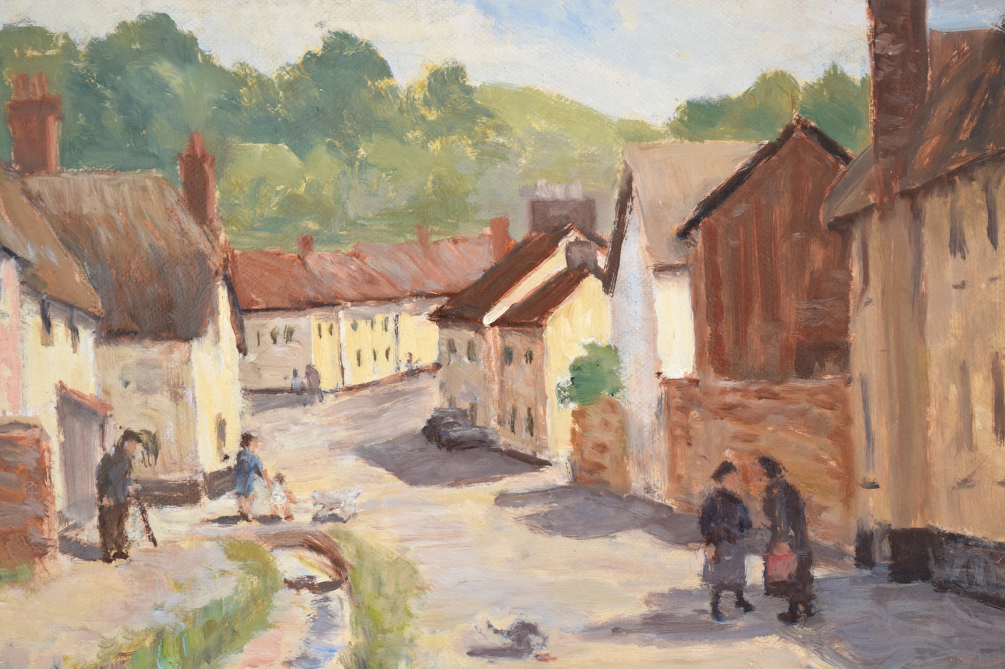 G. DALZELL Impressionist Village Street Scene, Oil on Board