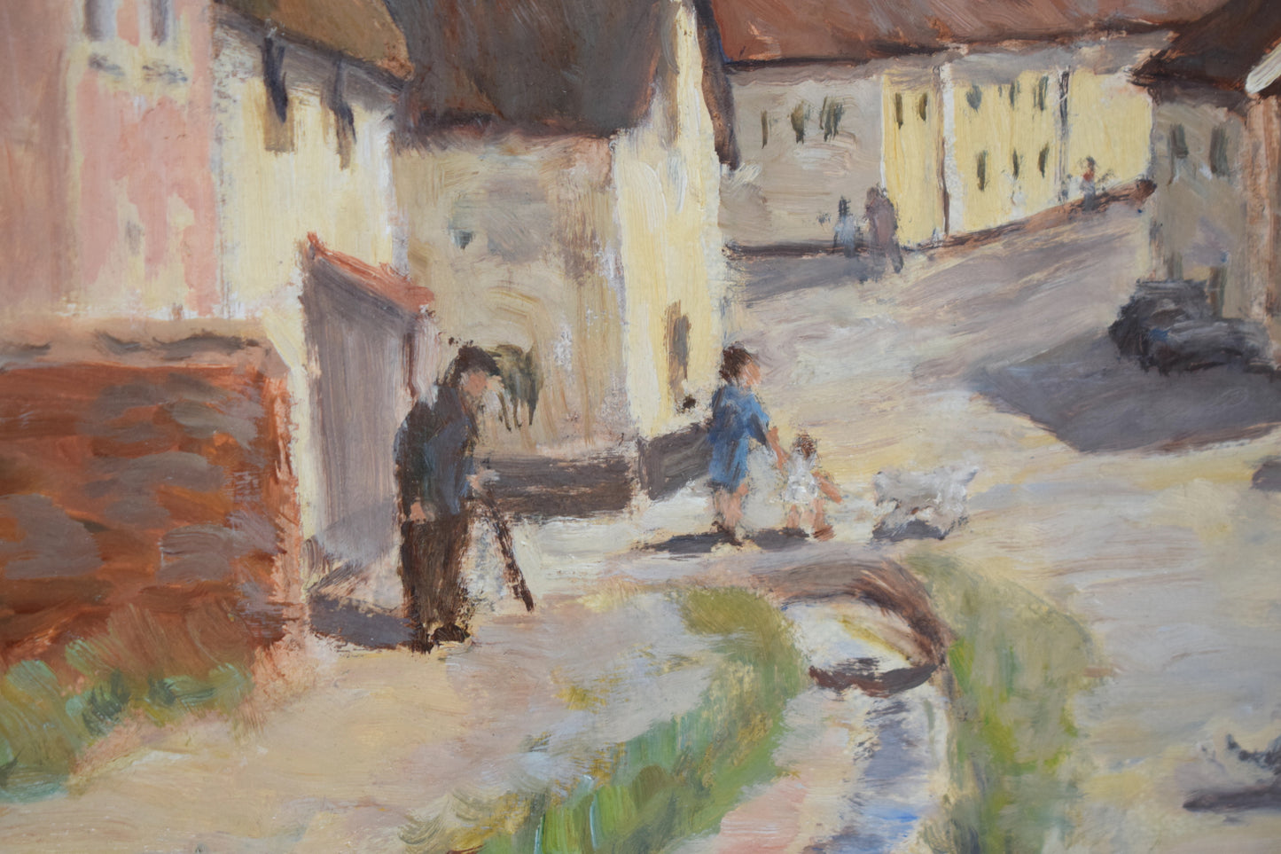 G. DALZELL Impressionist Village Street Scene, Oil on Board