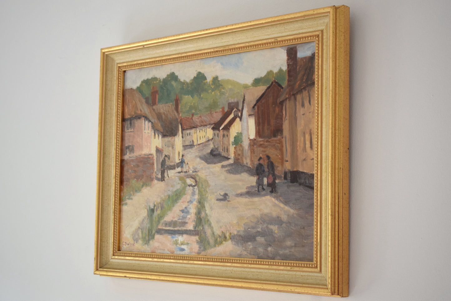 G. DALZELL Impressionist Village Street Scene, Oil on Board