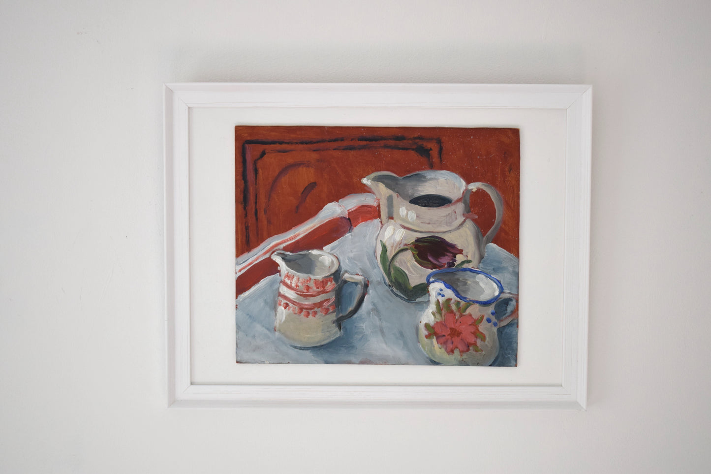 Suzie BISHOP Still Life of Ceramic Jugs, Oil on Board