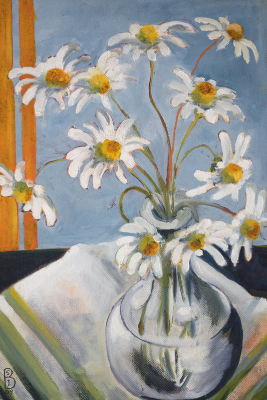 Suzie BISHOP Still Life of Daisies, Oil on Board