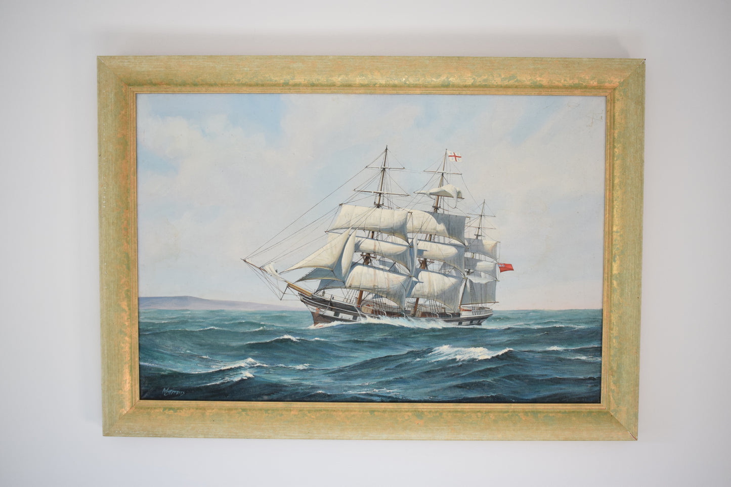 M.Jeffries Nautical Scene Ship "Opawa" Large Oil on Canvas