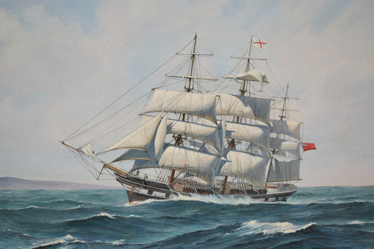 M.Jeffries Nautical Scene Ship "Opawa" Large Oil on Canvas