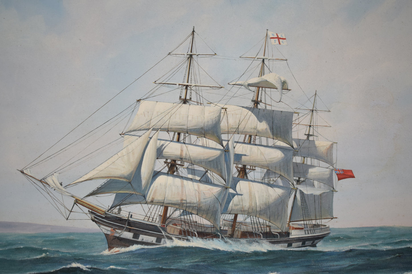 M.Jeffries Nautical Scene Ship "Opawa" Large Oil on Canvas