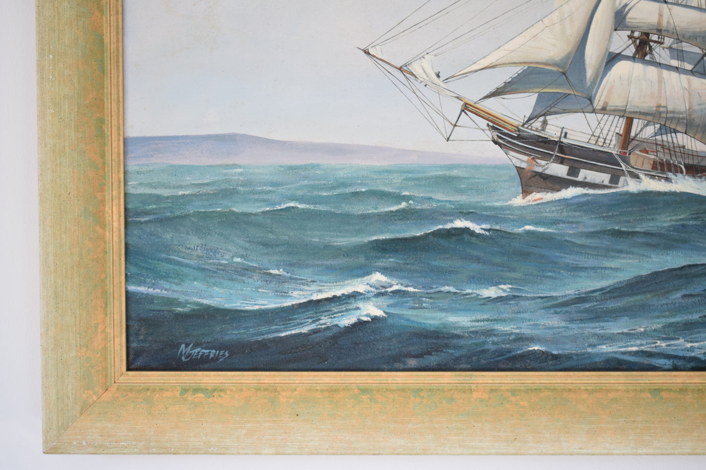 M.Jeffries Nautical Scene Ship "Opawa" Large Oil on Canvas