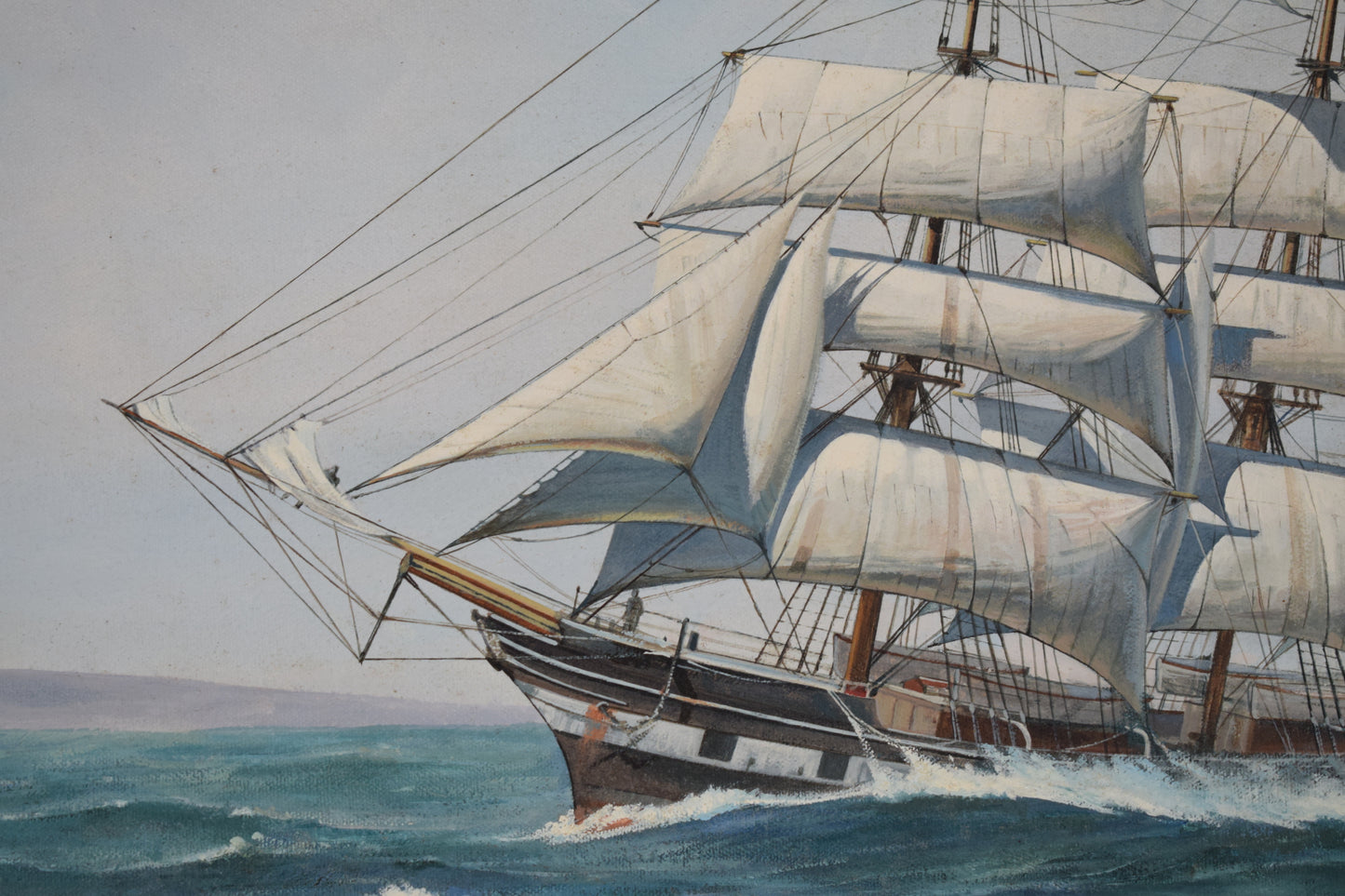 M.Jeffries Nautical Scene Ship "Opawa" Large Oil on Canvas