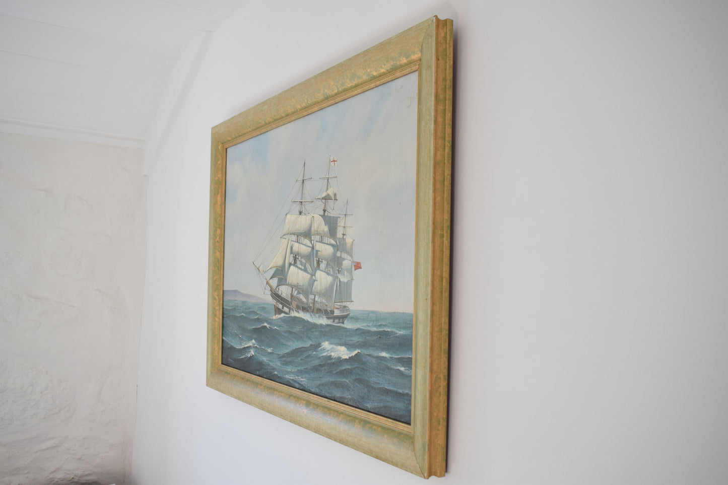 M.Jeffries Nautical Scene Ship "Opawa" Large Oil on Canvas