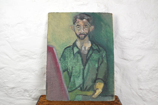 20th Century French Impressionist Portrait, Man in the Green Jacket, Oil on Board