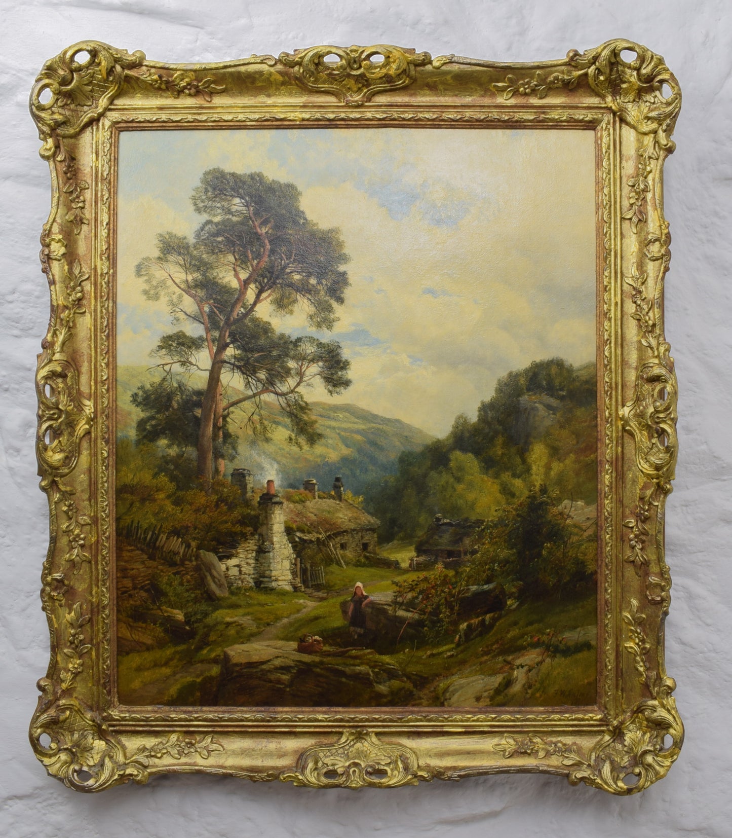 FREDERICK WILLIAM HULME Rural Landscape with Resting Girl Oil on Canvas