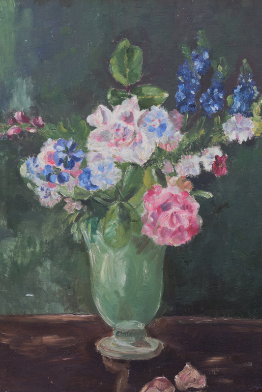 flowers in green vase