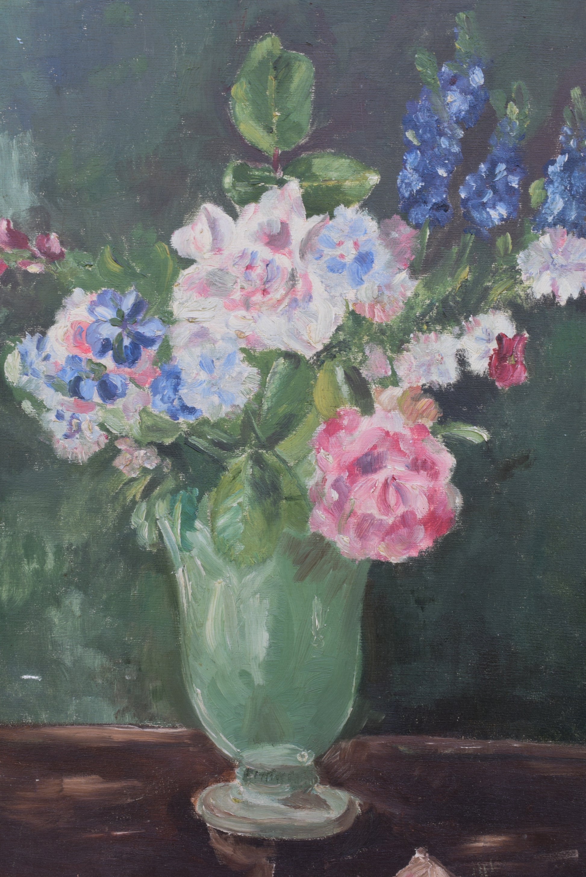 flowers in green vase