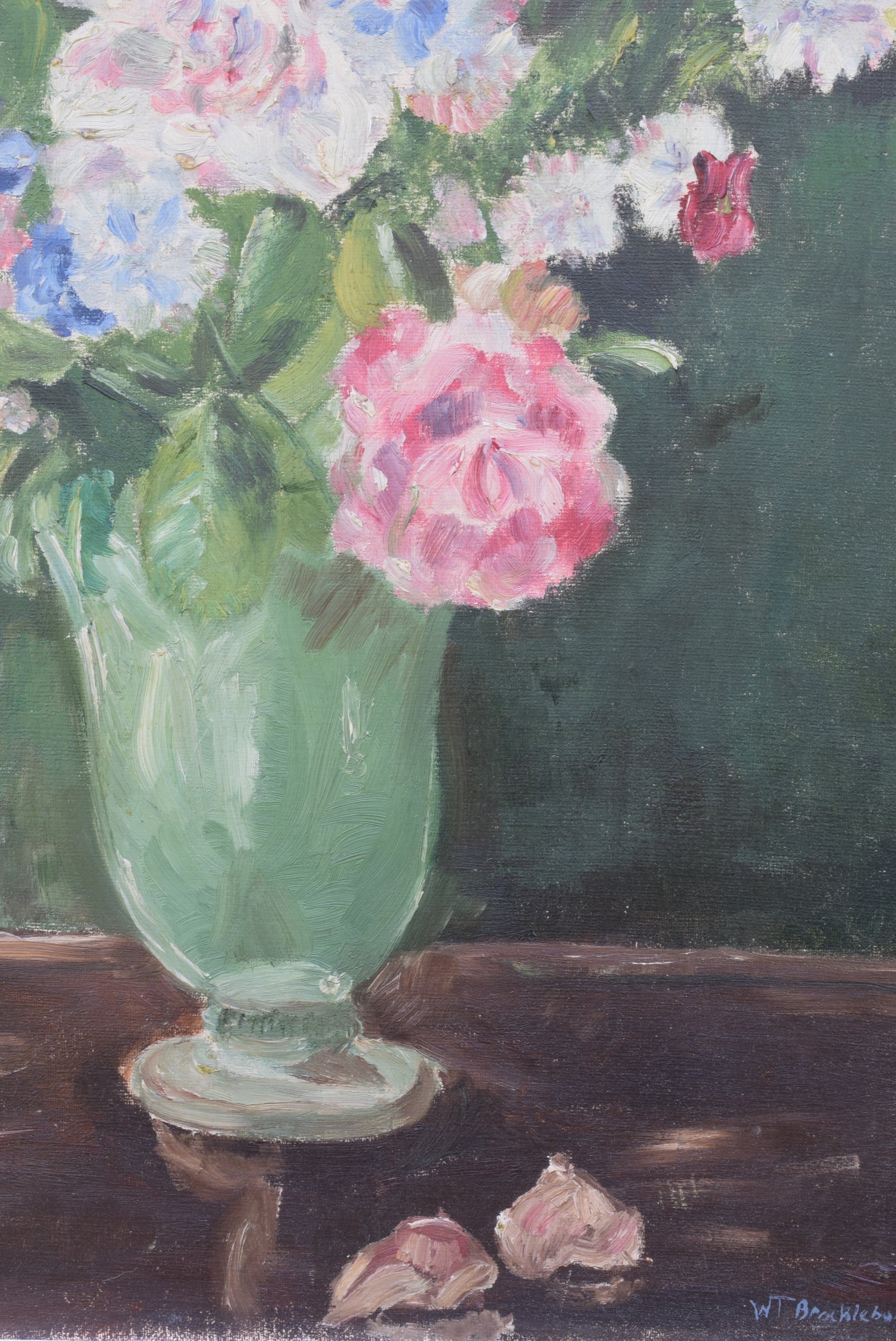 flowers in green vase