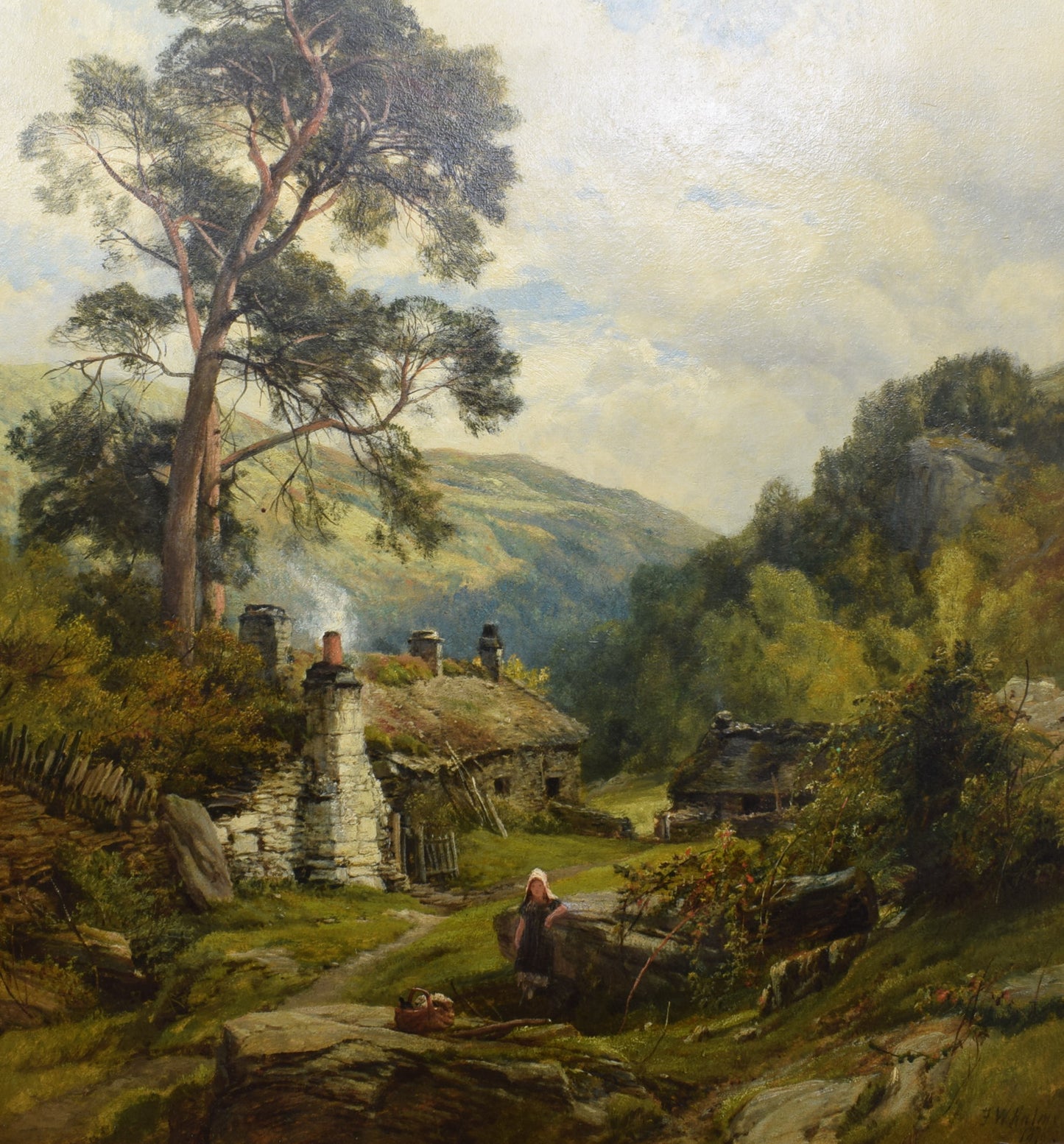 FREDERICK WILLIAM HULME Rural Landscape with Resting Girl Oil on Canvas