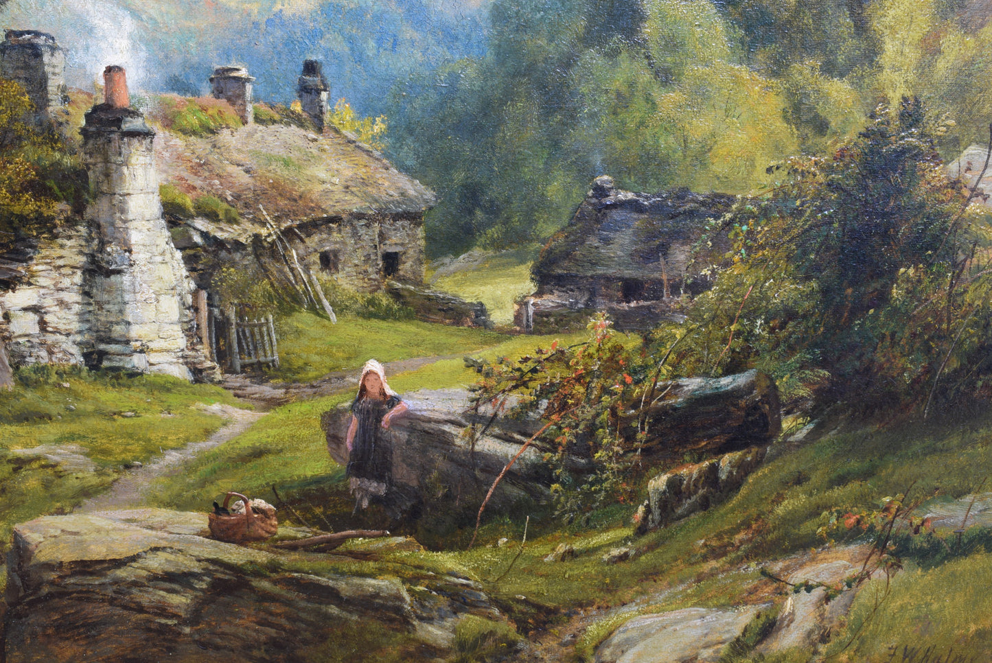 FREDERICK WILLIAM HULME Rural Landscape with Resting Girl Oil on Canvas